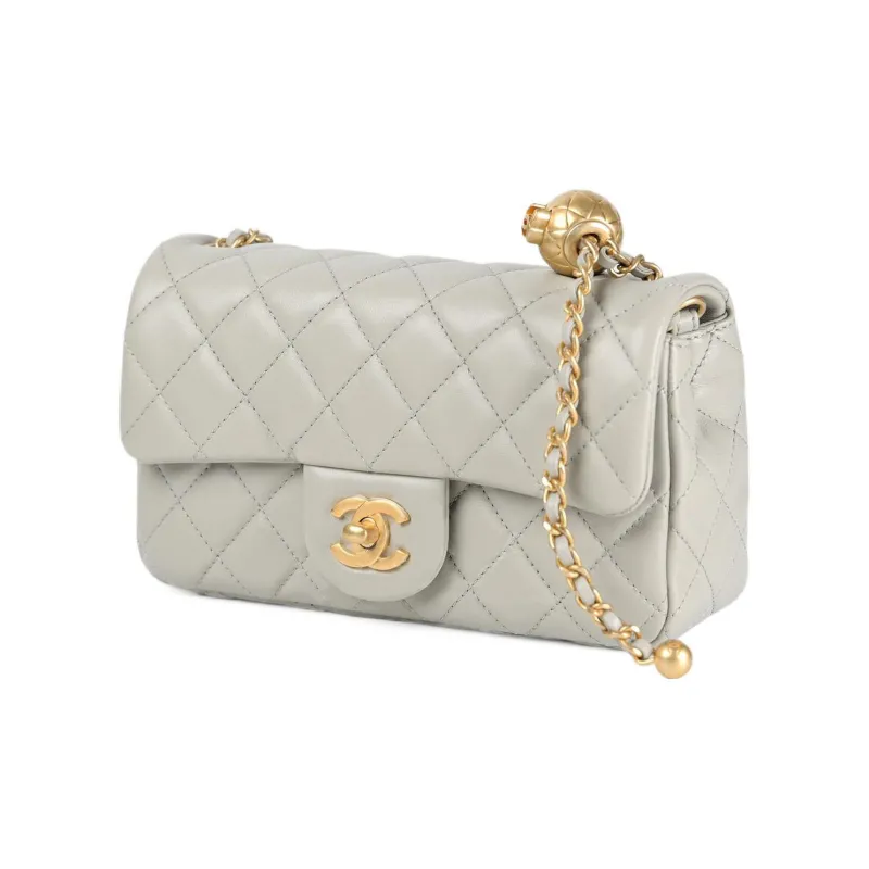CHANEL Classic Flap CF Small Gold Ball Sheepskin Flap Bag, Shoulder Bag, Crossbody Bag Mini Women's Gray Green-1