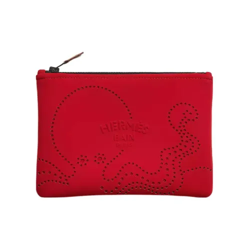 hermes travel Chamonix Calfskin Clutch Small Size Women's Red