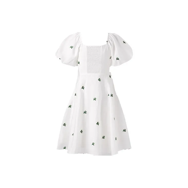PEACEBIRD Short-Sleeved Dresses Women's White Pattern-1