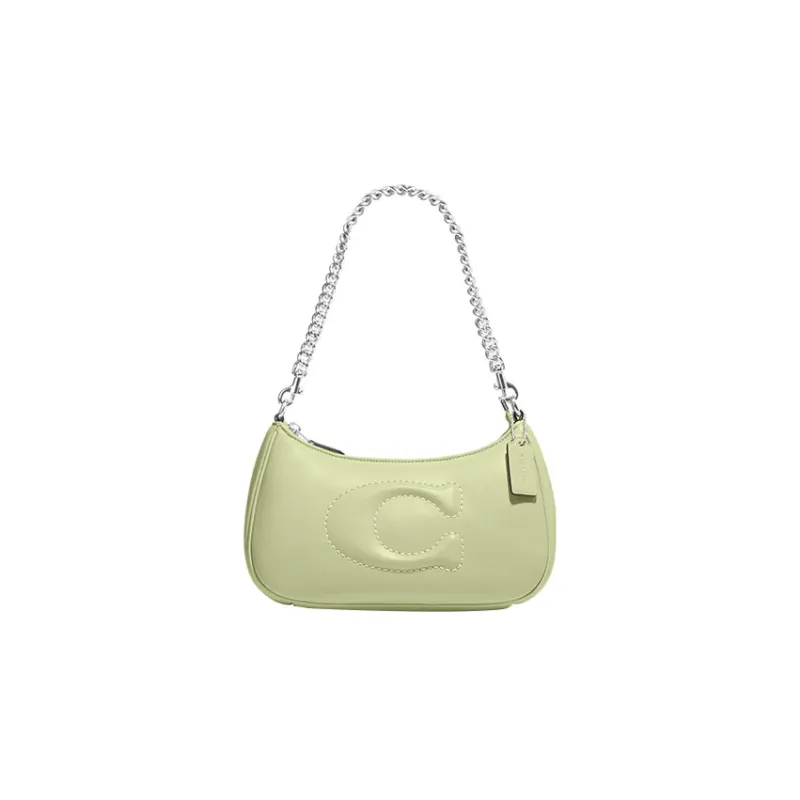 COACH Teri Leather Shoulder Bag, Handbag, Shoulder Bag Medium Size Women's Green-0