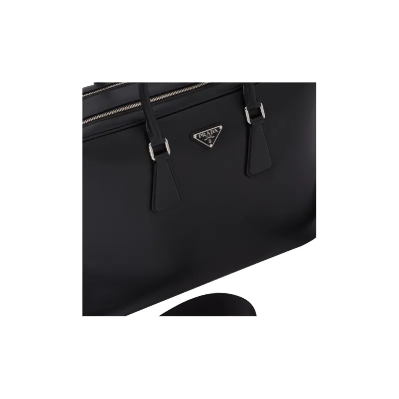 PRADA Leather Portable One Shoulder Crossbody Briefcases Men's Black-3