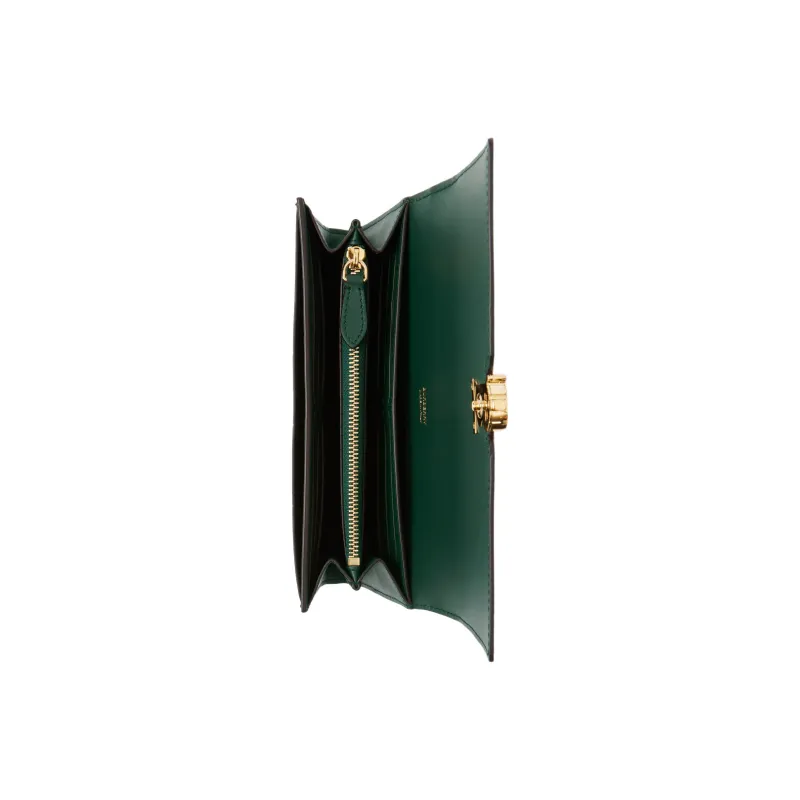 Burberry Calfskin Long TB European Wallet Women's Dark Green-2