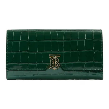 Burberry Calfskin Long TB European Wallet Women's Dark Green