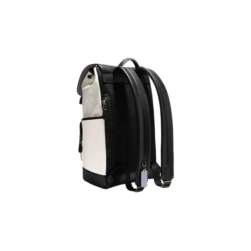 COACH Track Cow Leather Patchwork With Fabric And PVC Backpack Large Size Men's White & Black-1