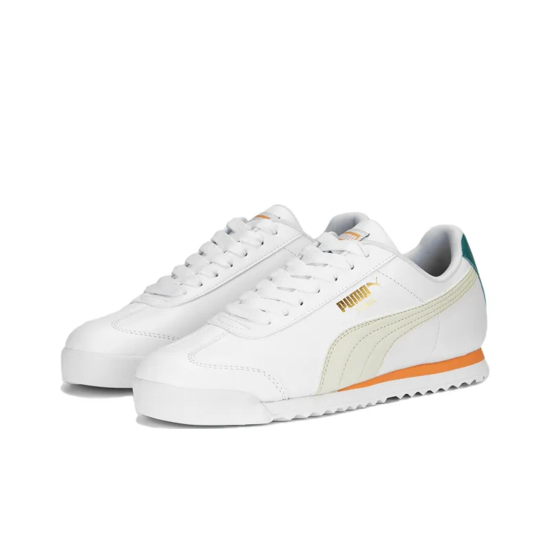 PUMA Roma Basic+ Anti-Slip Wear-Resistant Low-Top Training Shoes Unisex Training Shoes White Orange-2