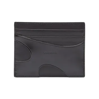 FERRAGAMO Cow Leather Card Holder Wallet Men's Black