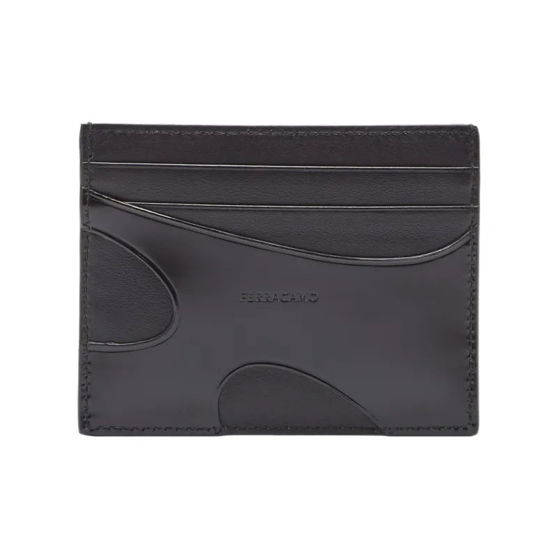 FERRAGAMO Cow Leather Card Holder Wallet Men's Black-0
