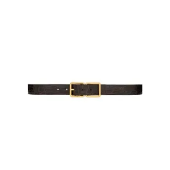 SAINT LAURENT Solid Color Embossed Pin Buckle Leather Leather Belts Women's Brown