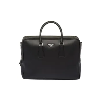 PRADA Leather Portable One Shoulder Crossbody Briefcases Men's Black