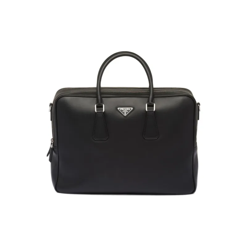 PRADA Leather Portable One Shoulder Crossbody Briefcases Men's Black-0