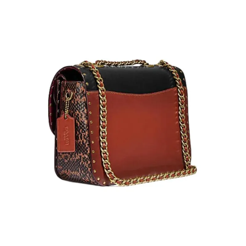 COACH Madison Cow Leather With Snake Skin Envelope Bag, Crossbody Bag, Shoulder Bag Medium Size Women's Black & Brown-1