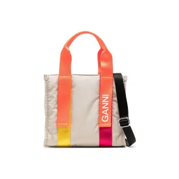 GANNI Recyclable Polyester Shoulder Bag Crossbody Bag Handbag Small Size Women's Beige/Multicolor