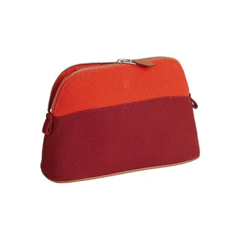 HERMES Bolide Carrousel Cotton With Sheepskin Binding Pencil Case Makeup Bag Mini Women's Fire Orange/Morello Cherry