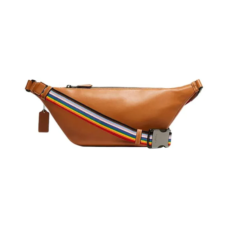 COACH Warren PVC Sling Bag, Crossbody Bag, Fanny Pack Large Size Men's Khaki & Brown-1