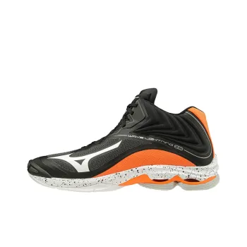 Mizuno Wave Lightning Z6 Anti-Slip And Wear-Resistant Breathable Mid-Top Volleyball Shoes Men's Black Orange