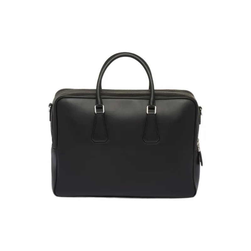 PRADA Leather Portable One Shoulder Crossbody Briefcases Men's Black-2