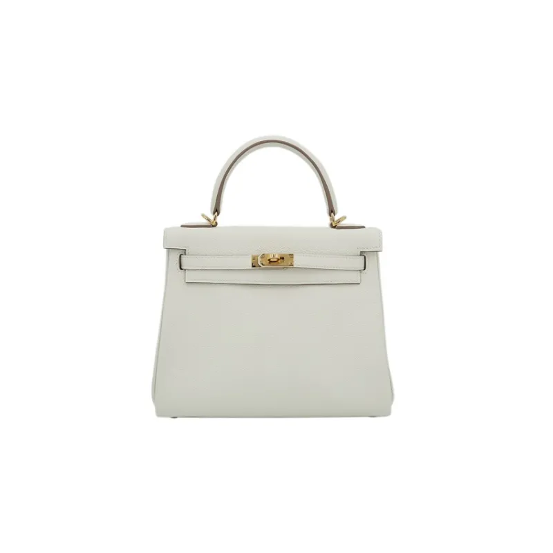 HERMES Kelly Togo Calfskin Kelly Bag Handbag 25 Women's 0T Mushroom White-0