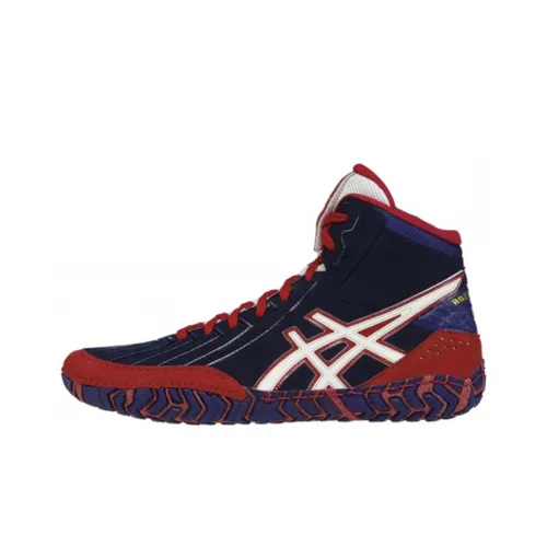 Asics Aggressor 3 Wear-Resistant High-Top Training Shoes Men's Blue Red