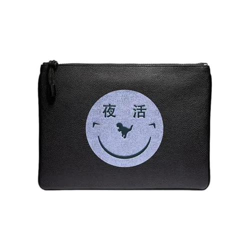 COACH Yeti Out Collaboration Rexy Cow Leather Mahjong Set Clutches Large Size Unisex Black