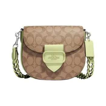 COACH Morgan Coated Canvas With Leather Saddle Bag, Shoulder Bag, Crossbody Bag Trumpets Women's Brown & Green