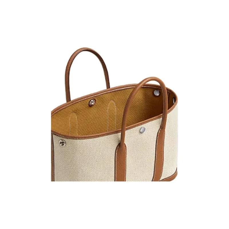 HERMES Garden Party Canvas With Negonda Calfskin Garden Bag, Tote Bag, Shopping Bag, Handbag Women's Sand Yellow/Gold-2