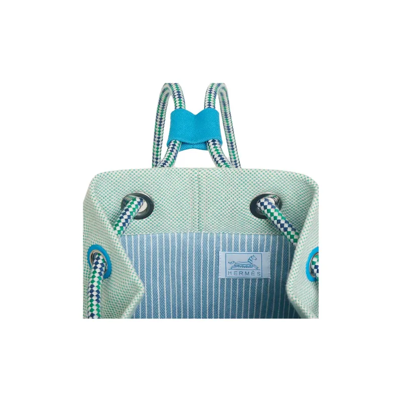 HERMES Epopee Polyester With Canvas And Cotton Canvas Bag Luggage Bag Beach Bag Storage Bag Women's Blue-4