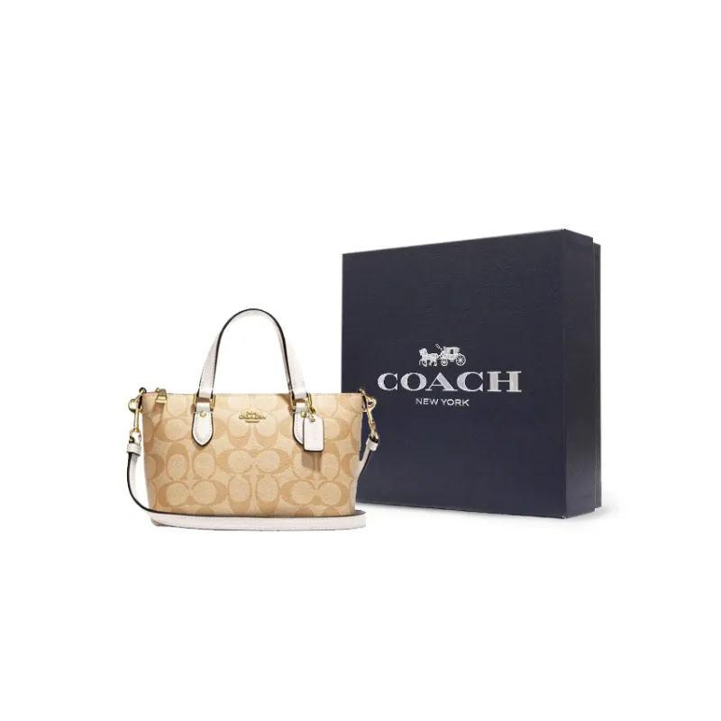 COACH Gallery Canvas With Leather Handbag, Shoulder Bag, Crossbody Bag Small Size Women's Khaki & White-10