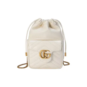 GUCCI Marmont Leather Bucket Bags Shoulder Bag Crossbody Bag Mini Women's White