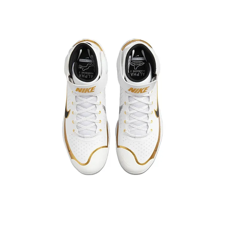 Nike Alpha Huarache Elite 3 Mid 'White Metallic Gold'-3