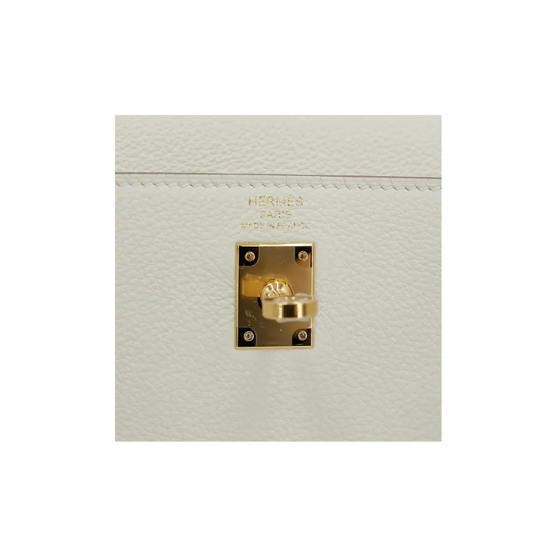 HERMES Kelly Togo Calfskin Kelly Bag Handbag 25 Women's 0T Mushroom White-11