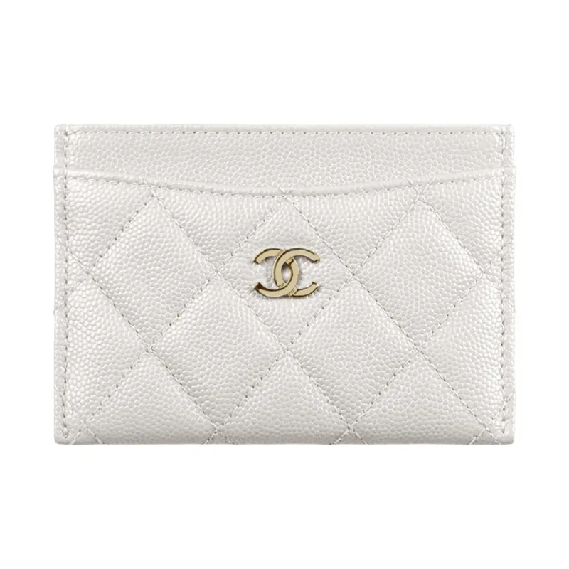 CHANEL Grain Calfskin Coin Purse, Card Holder Regular Women's White-1
