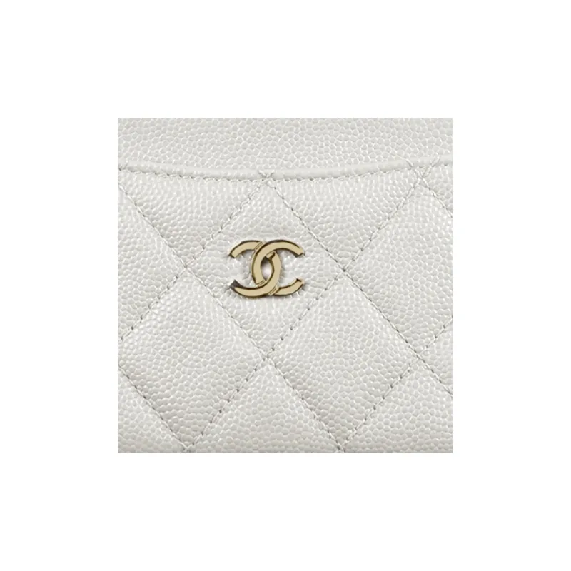 CHANEL Grain Calfskin Coin Purse, Card Holder Regular Women's White-6