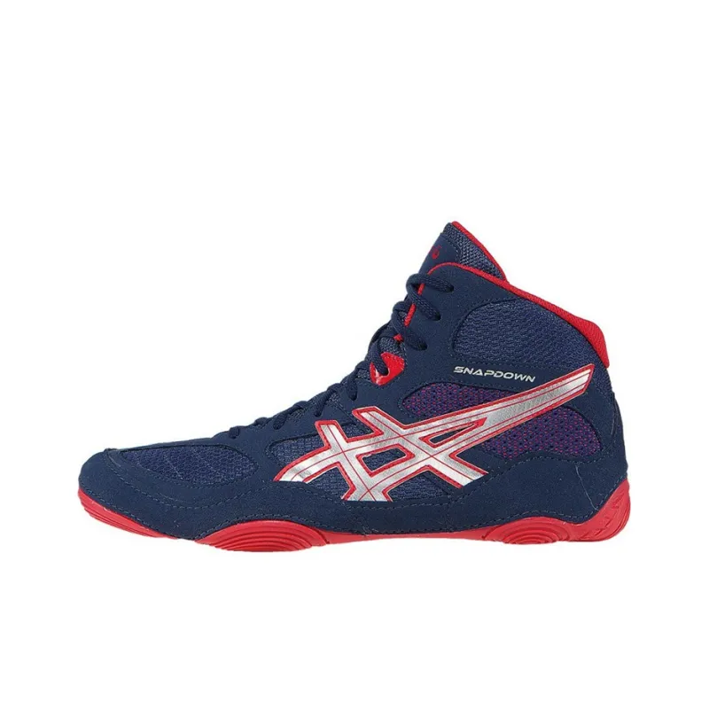 Asics Snapdown Wrestling Wear Resistant High Top Training Shoes Men's Blue Red-0