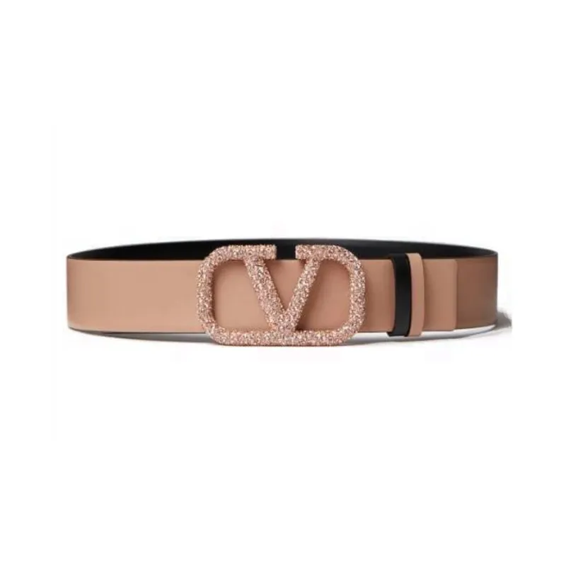 Valentino Double Sided Two Tone Design, Smooth Buckle Leather Belts Women's Khaki-0