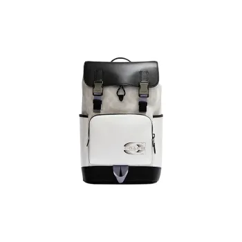 COACH Track Cow Leather Patchwork With Fabric And PVC Backpack Large Size Men's White & Black