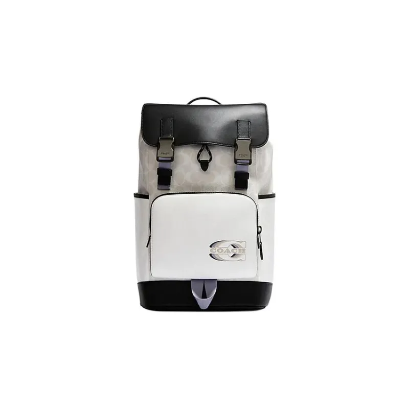 COACH Track Cow Leather Patchwork With Fabric And PVC Backpack Large Size Men's White & Black-0