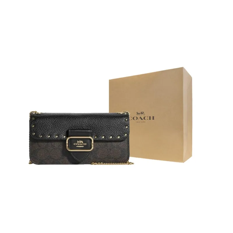 COACH Cow Leather Detail Small Square Bag Shoulder Bag Crossbody Bag Small Size Women's Black-6