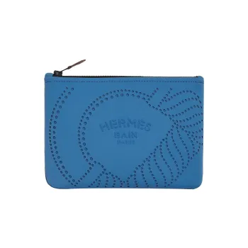 HERMES Calfskin Clutch Storage Bag Trumpets Women's Sky Blue