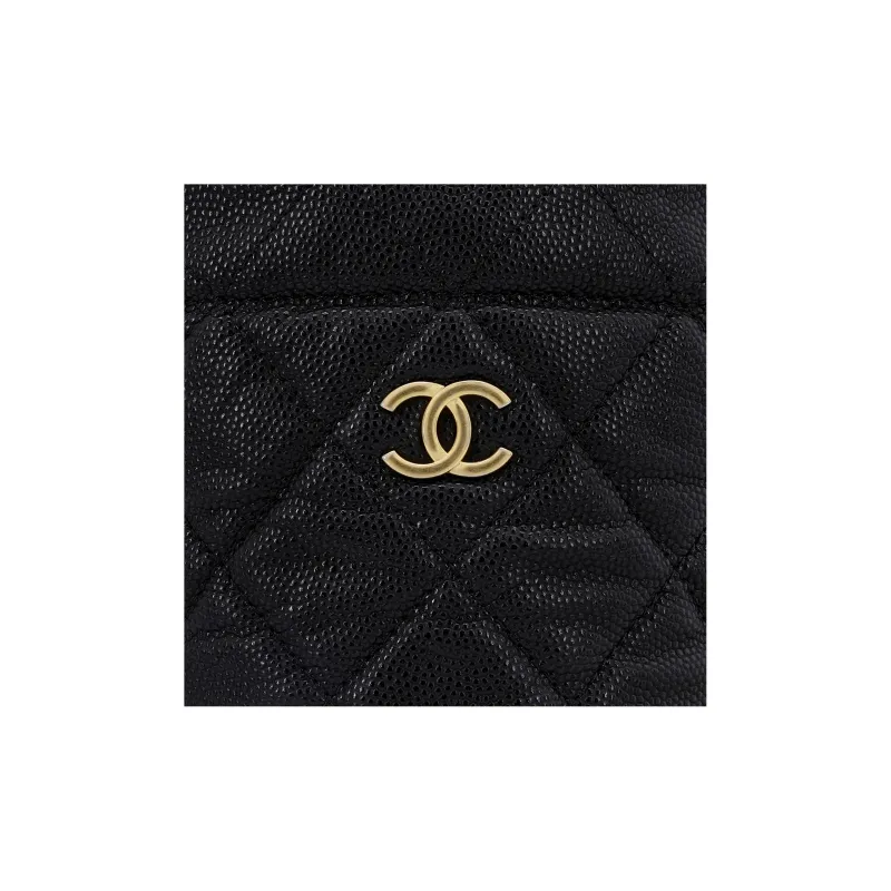 CHANEL Caviar Cow Leather Bucket Bag, Handheld, Wave Shoulder Bag, Crossbody Bag Women's Black-3