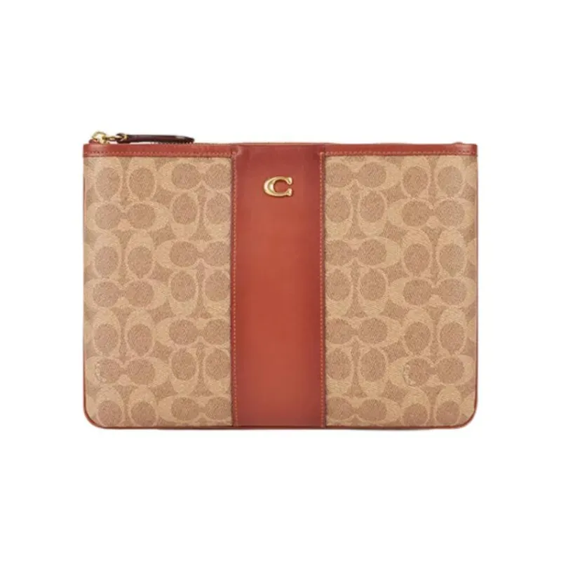 COACH Pouch PVC Shoulder Bag Clutch Tubas Women's Khaki & Brown & Red-0