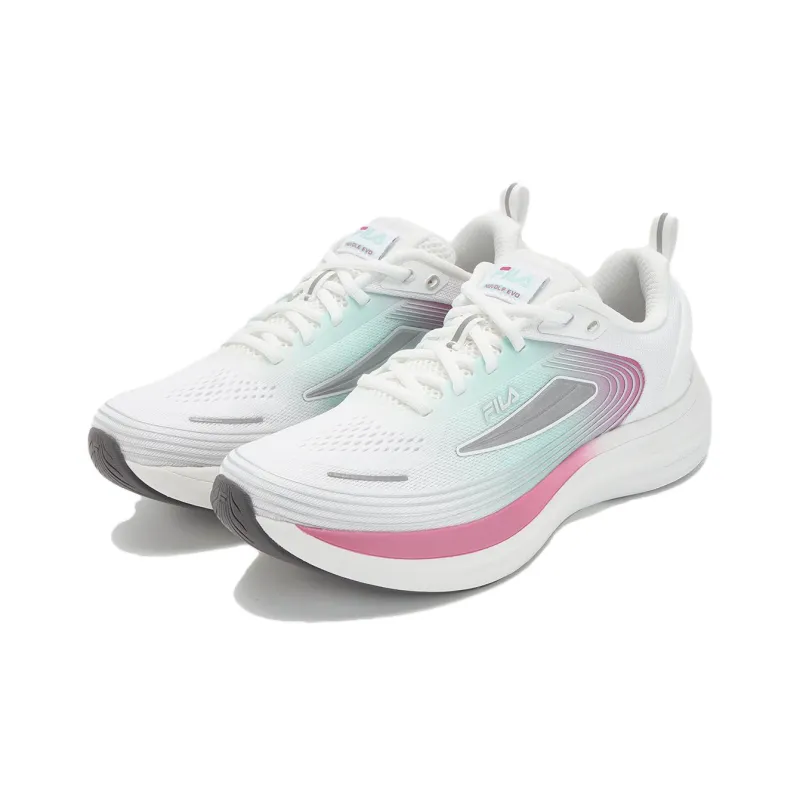 FILA NUVOLE EVO Anti-Slip And Wear-Resistant Lightweight Low-Top Casual Running Shoes Women's White Cyan Pink-2