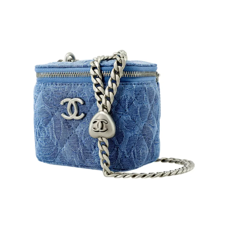 CHANEL 23P SS Denim Box Bag, Square Box Shoulder Bag, Crossbody Bag Trumpets Women's Blue-2