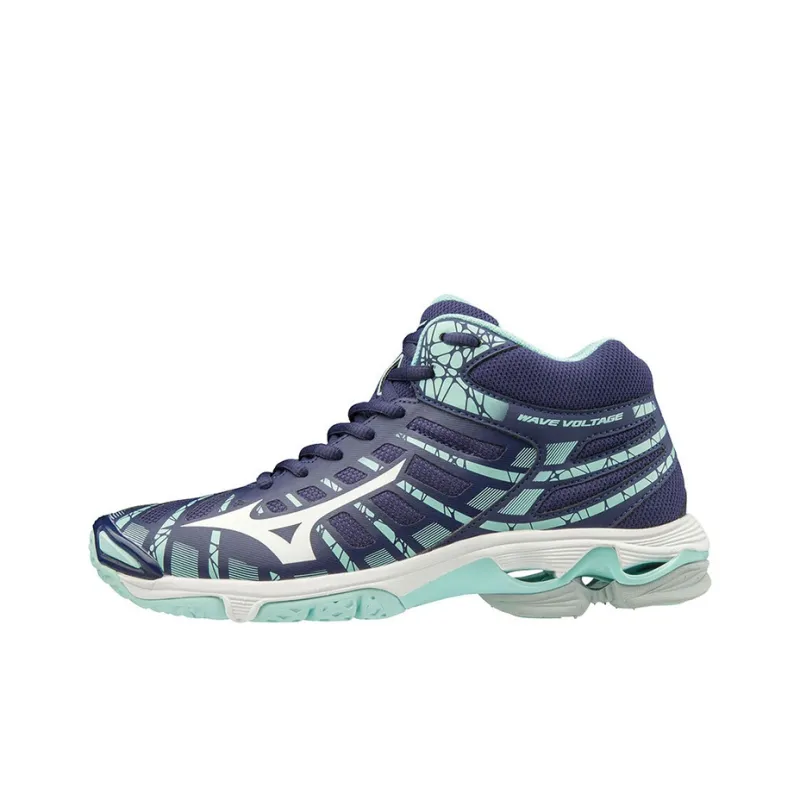 Mizuno Wave Voltage Anti-Slip And Wear-Resistant Breathable Mid-Top Training Shoes Men's White Blue-0