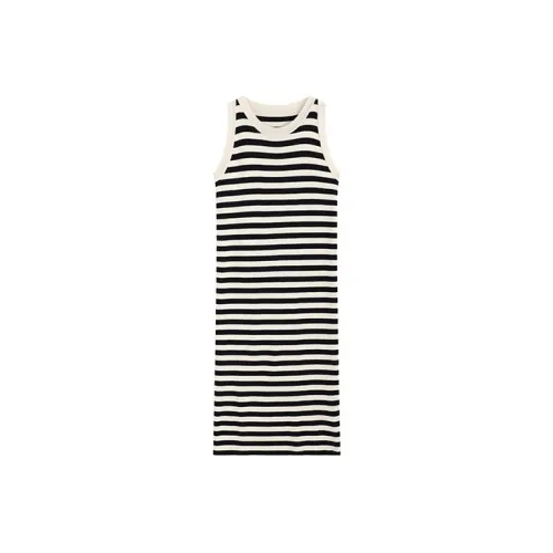 MINCOCROSEPEPPAR Sleeveless Dresses Women's Black Apricot Stripes