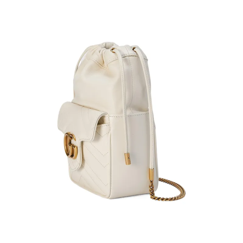 GUCCI Marmont Leather Bucket Bags Shoulder Bag Crossbody Bag Mini Women's White-1
