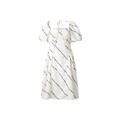 PEACEBIRD Short-Sleeved Dresses Women's White With Pattern