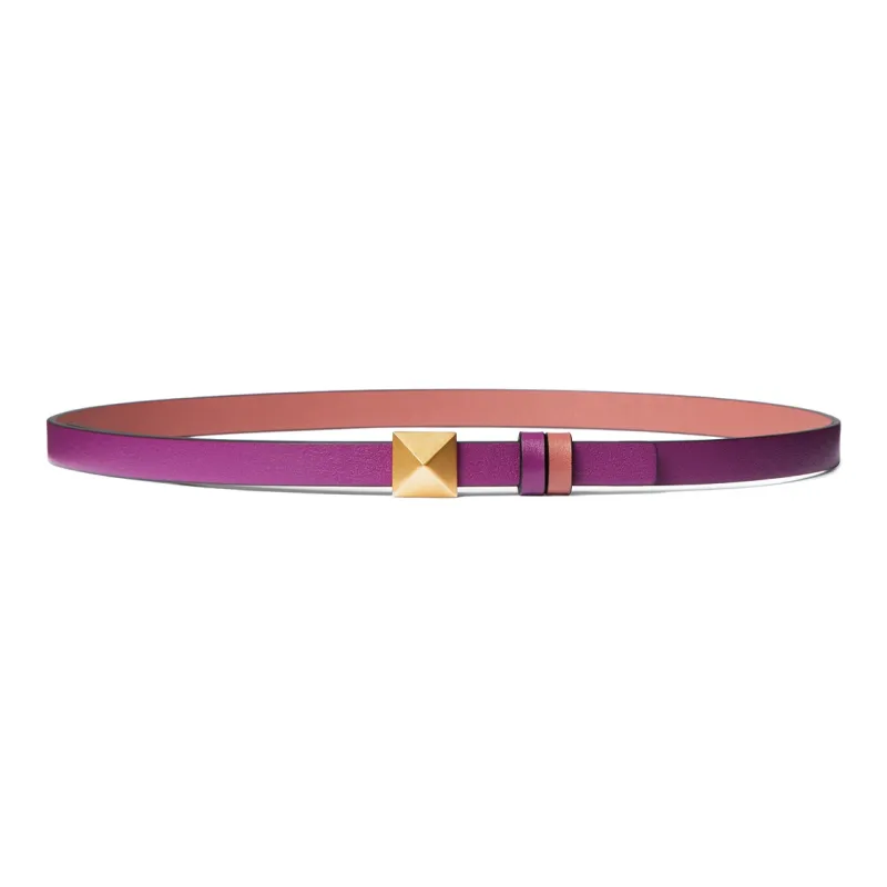 Valentino ONE STUD Double-Sided Shiny Smooth Buckle Leather Belts Women's Purple Width 1.2cm-0