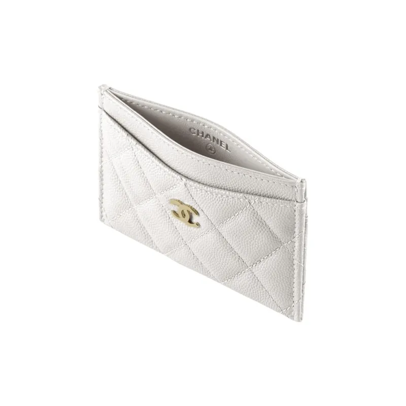 CHANEL Grain Calfskin Coin Purse, Card Holder Regular Women's White-4