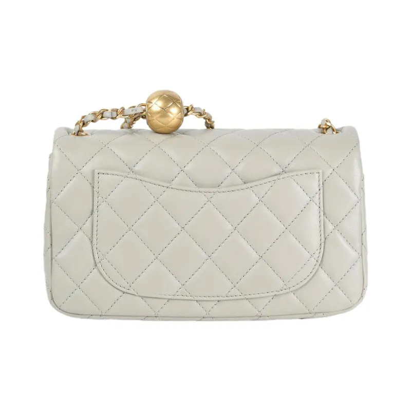 CHANEL Classic Flap CF Small Gold Ball Sheepskin Flap Bag, Shoulder Bag, Crossbody Bag Mini Women's Gray Green-2