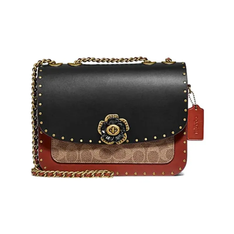 COACH Madison Cow Leather With Snake Skin Envelope Bag, Crossbody Bag, Shoulder Bag Medium Size Women's Black & Brown-0